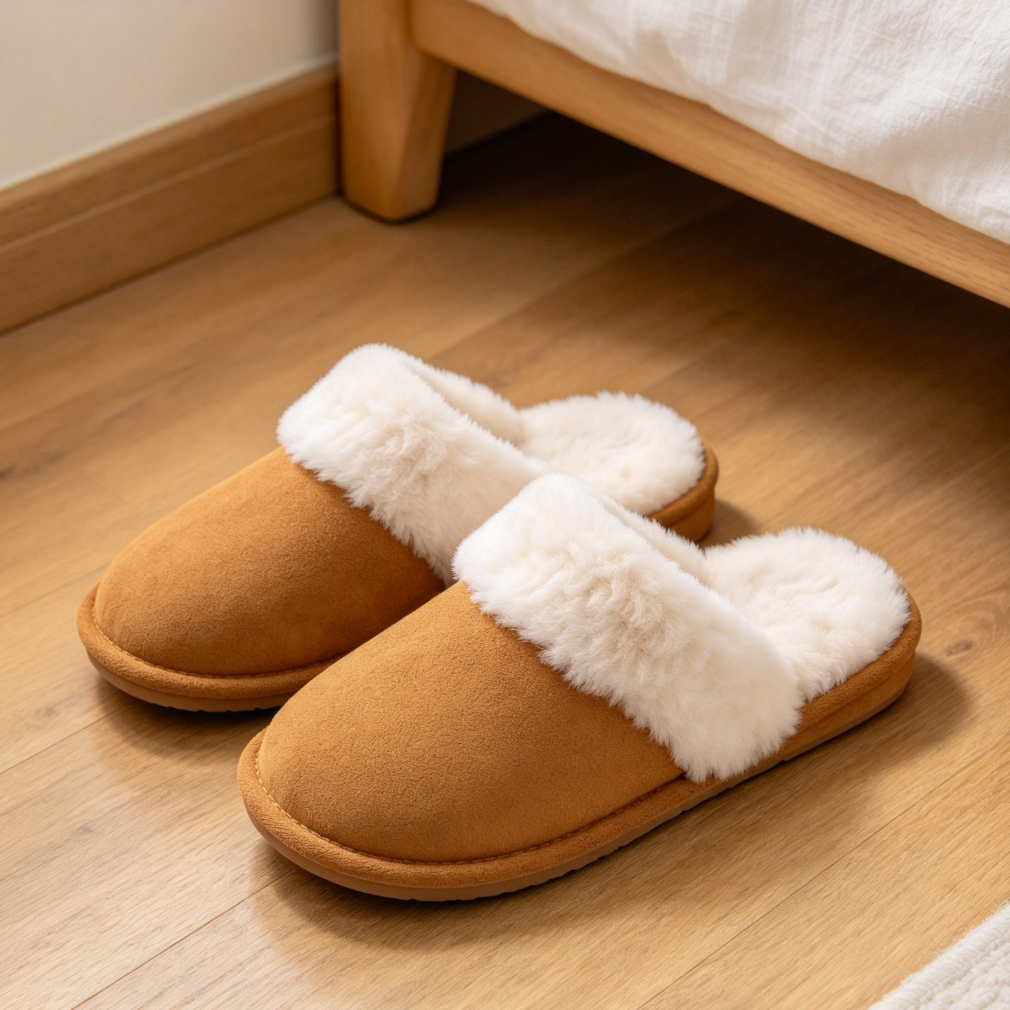 Fuzzy Plush Lined Winter House Slippers Thin Sole - Image 2