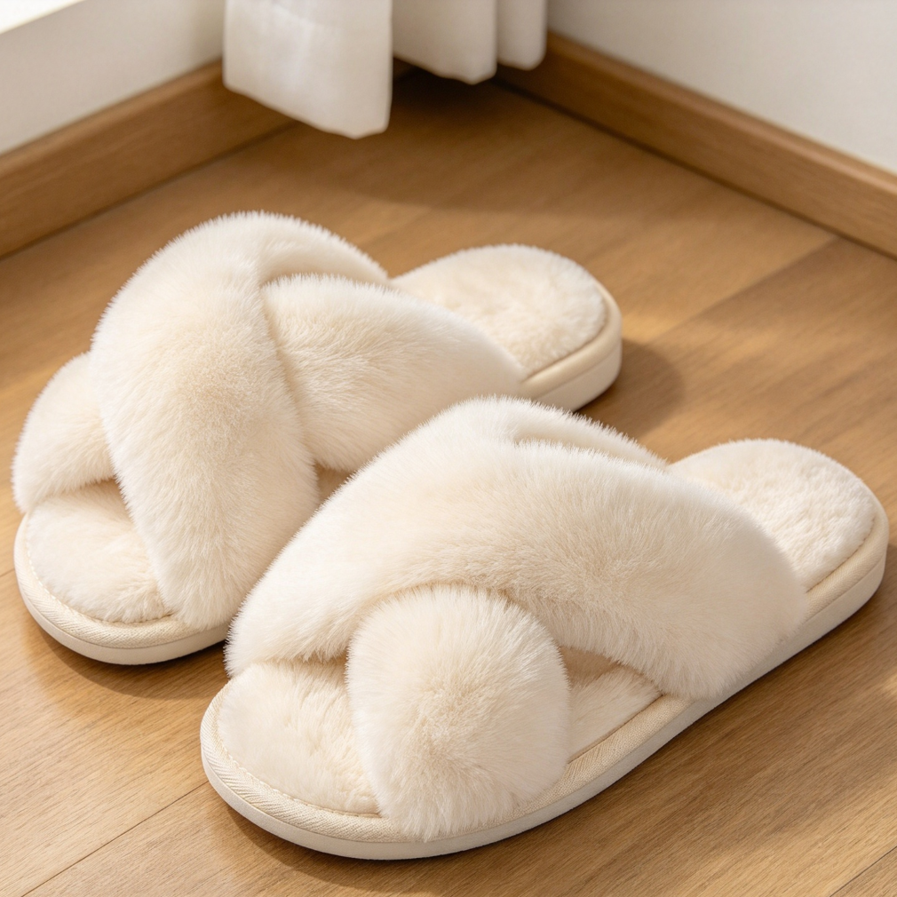Open Toe Memory Foam Fuzzy House Slippers
