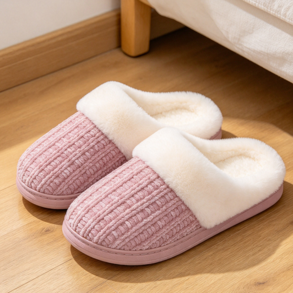 Chenille Knit Fuzzy Memory Foam Warm House Slippers