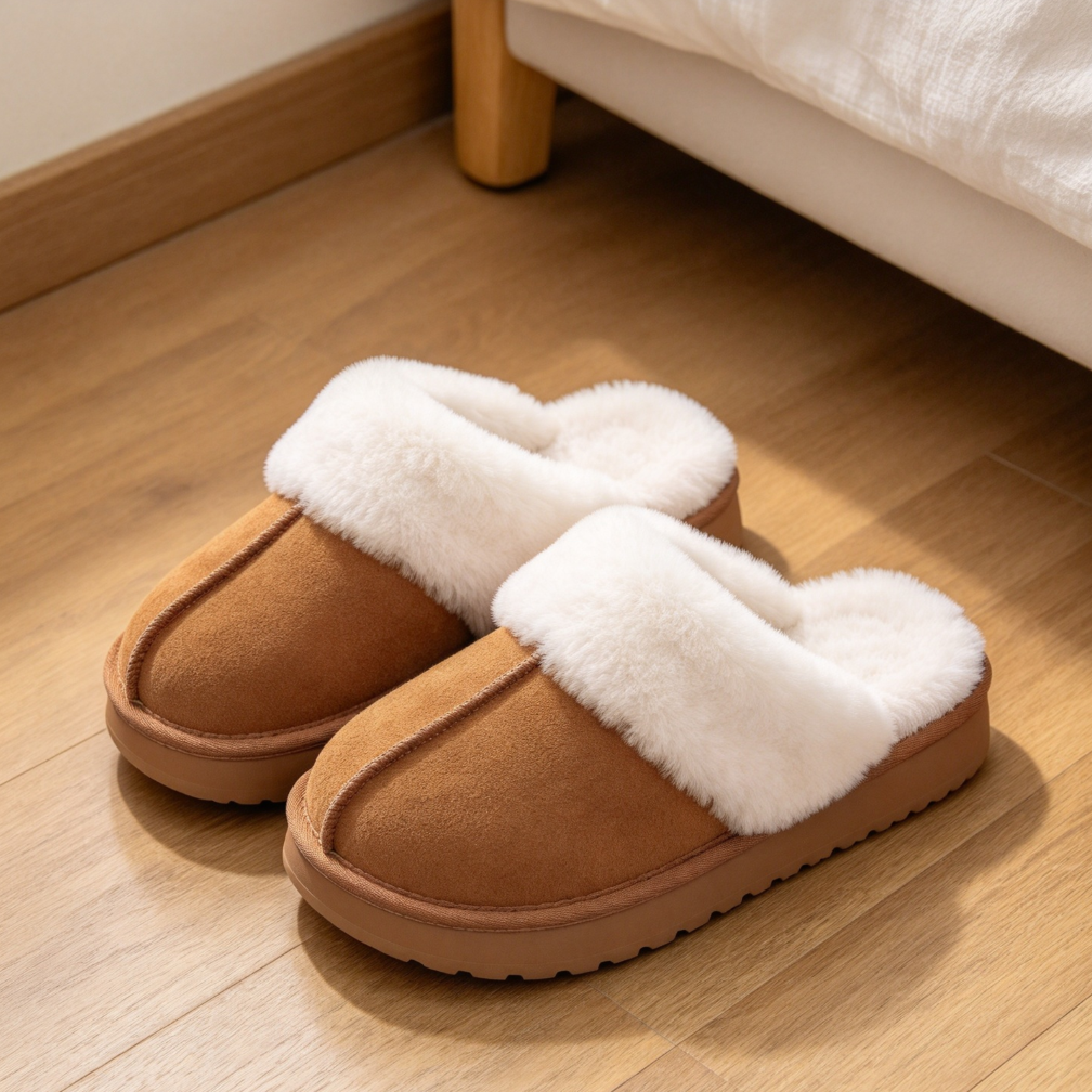 Cozy Faux Fur Memory Foam Fuzzy House Slippers