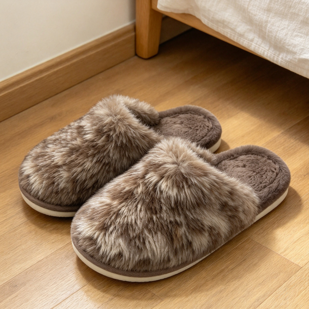 Leopard Print Fuzzy Scuff Memory Foam House Slippers - Image 2