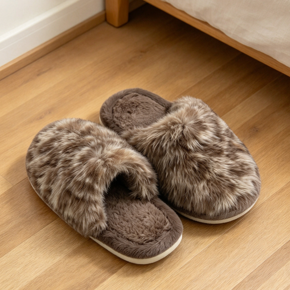 Leopard Print Fuzzy Scuff Memory Foam House Slippers