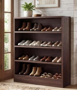 Dark Walnut 5-Tier Adjustable Shoe Cabinet