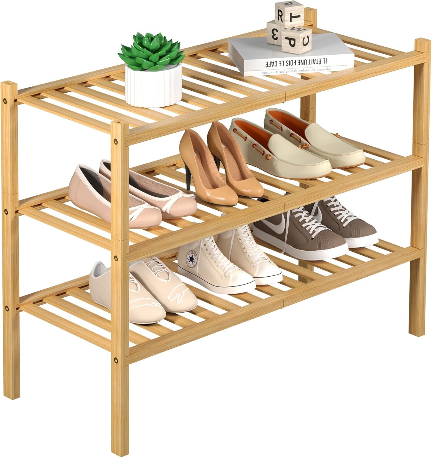 Natural Bamboo 3-Tier Shoe Shelf 27x11x20