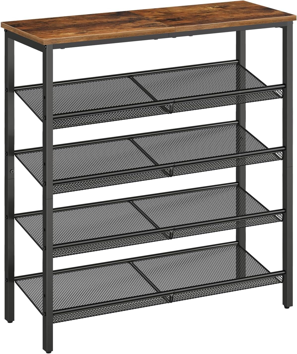 Rustic Brown 5-Tier Mesh Metal Shoe Rack