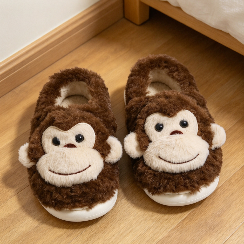 Monkey Plush Cute Warm Winter Indoor Slippers - Image 2